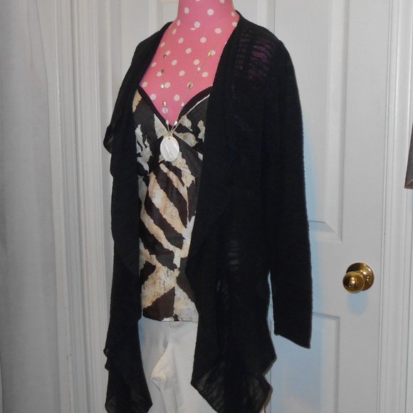 DKNY Black Light Cardigan Open M Drapey Lightweight Basic - Picture 1 of 13